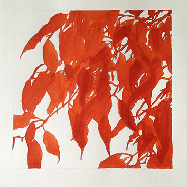 Blätter, Orangetöne, Aquarell auf Papier 50x50cm 2018