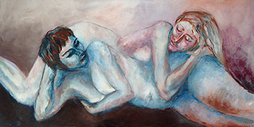 Zwei Freundinnen, Aktstudie, Öl auf Leinwand 135x70cm 2010
