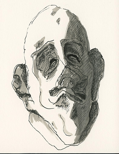 Gesicht, Tusche auf Papier 10x15cm 2017