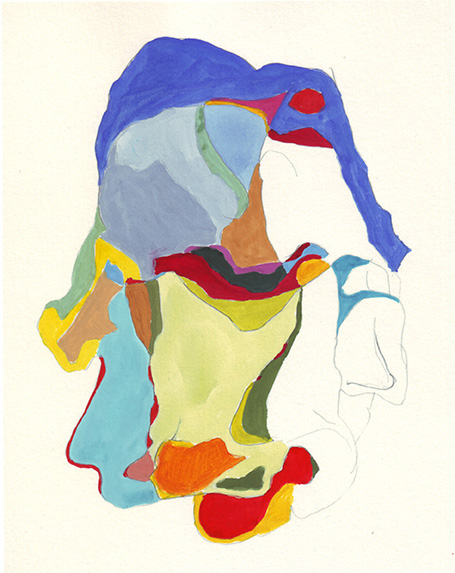 Gesicht, Bleistift und Wasserfarbe auf Papier 10x15cm 2017