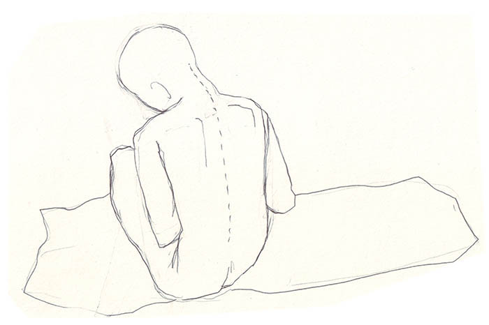 Mädchen, Rückenakt, Bleistift auf Papier 5x10cm 2018