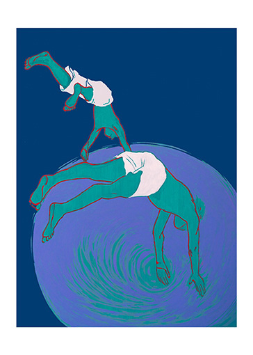 Zwei Jungs ins Wasser springend, grün und dunkelblau, Fine Art Print 20x30cm Auflage 20
