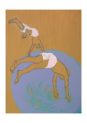 Zwei Jungs ins Wasser springend, ocker und lila, Fine Art Print 20x30cm Auflage 20